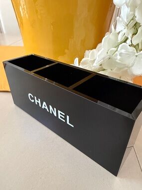 CHANEL Black Acrylic Triple Compartment Organizer with White Logo